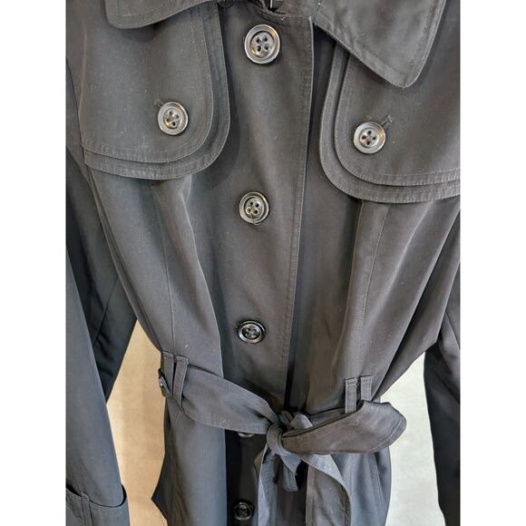 London Fog Womens Solid Black All Season Trench Coat Sz Large - Picture 3 of 12